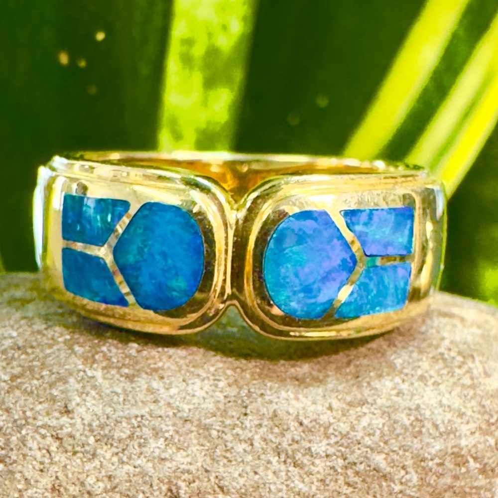 SOLD 14k Heavy Artisan Opal Inlay Ring